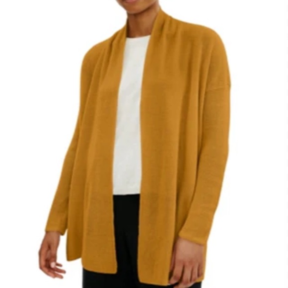 Eileen Fisher Shawl Collar Organic Linen & Organic Cotton Sweater Size M - Picture 1 of 5